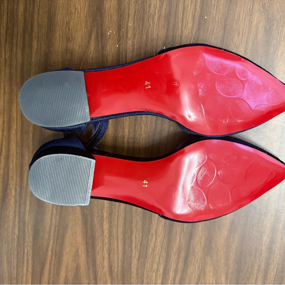 Navy Blue Velvet Mule w/ Red Bottoms Size 10 NWOT size 41 EU - Picture 5 of 7